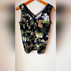 Phylosophy Republic Clothing Floral Sleeveless Top Black Size XS